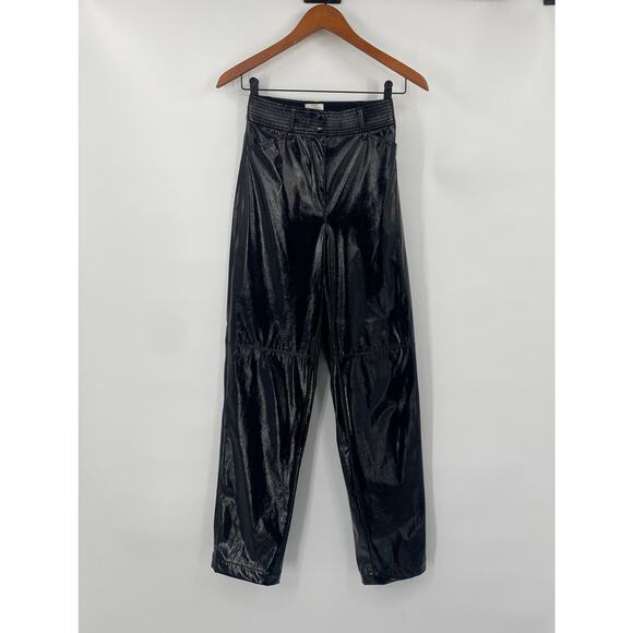 Aritzia Wilfred Funk High Rise Vegan Patent Leather Pants Glossy Black Womens 0 - Picture 2 of 9